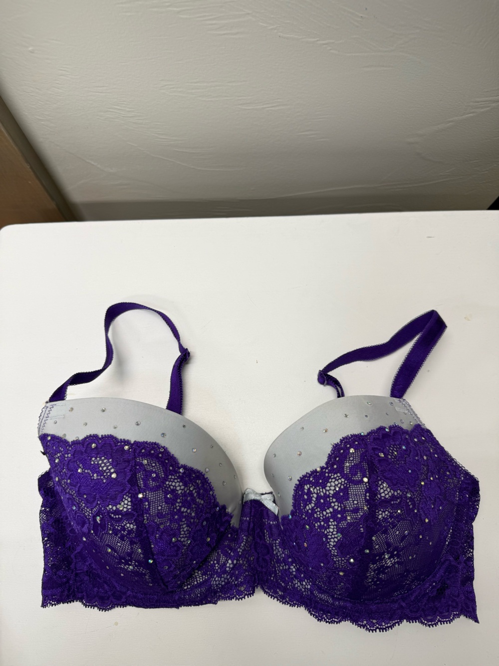 Victorias Secret Dream‎ Angels Lined Demi Purple Blue Lace Sexy Bow 34DD